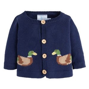 Little English Mallard Intarsia Cardigan Navy Duck Sweater 9-12m 🦆
